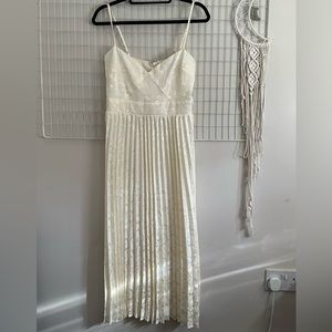 Lulus cream satin midi dress with sweetheart neckline